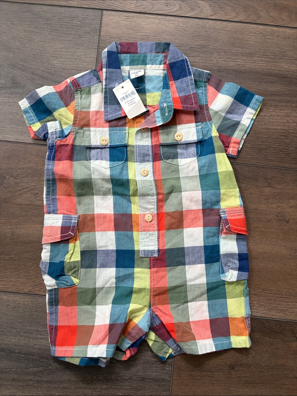 GAP Multicolor Plaid Short-Sleeve Romper 6-12 mo